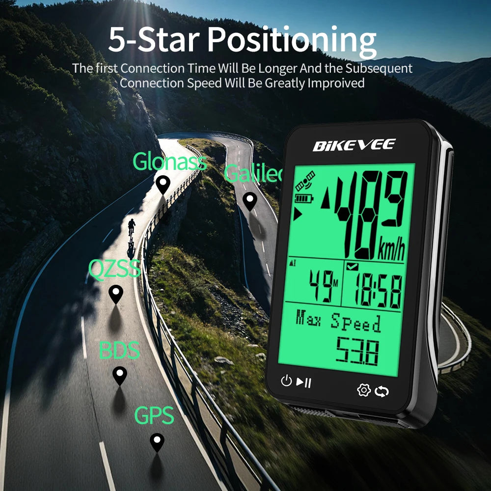 Bikevee Multi Language Wireless Bike GPS Cycling Computer With Backlight