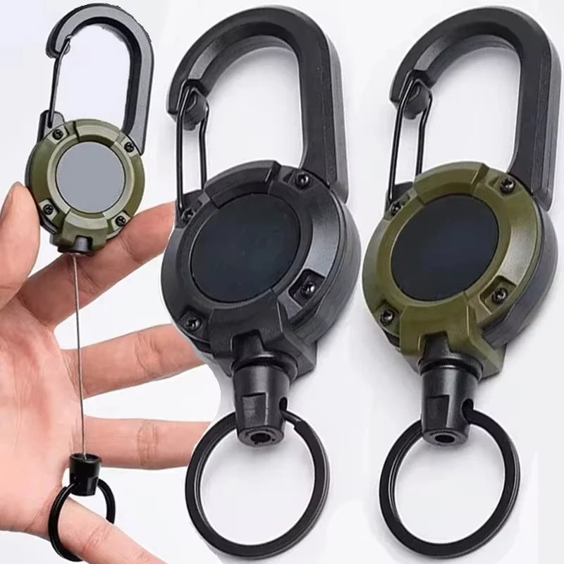 Retractable Heavy Duty Carabiner With Steel Wire Rope Keychain Tool
