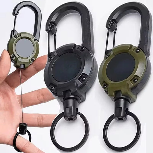 Retractable Heavy Duty Carabiner With Steel Wire Rope Keychain Tool