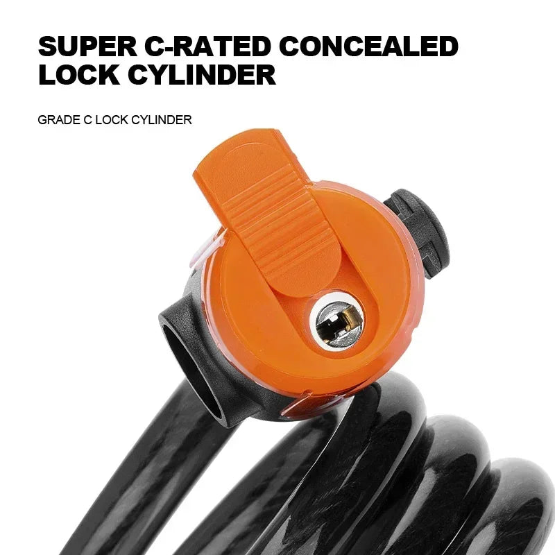 Coiled Bike Cable Lock With Mounting Bracket Weatherproof Anti Theft