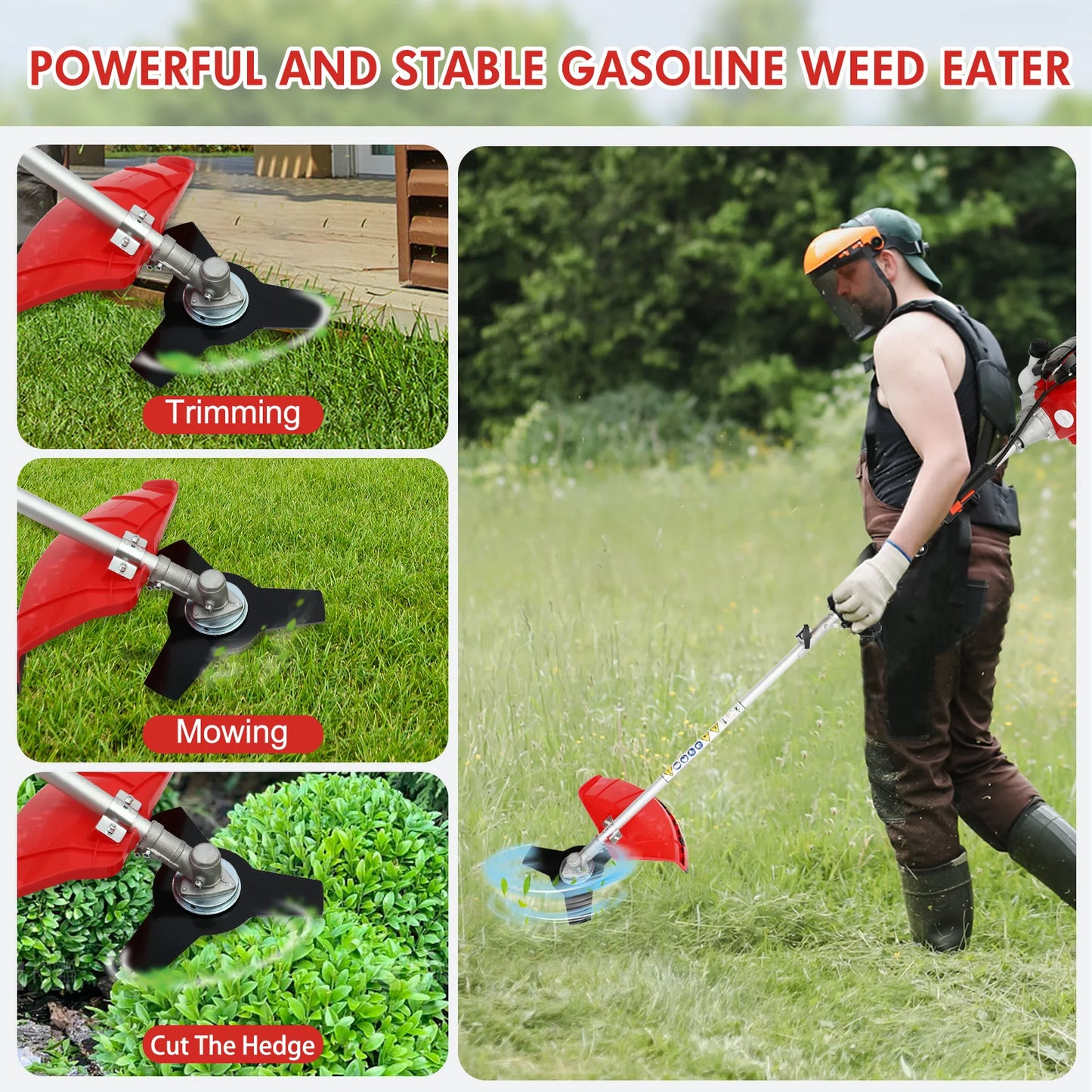 4-Stroke Gas Weed Wacker Straight Shaft For Lawns And Grass