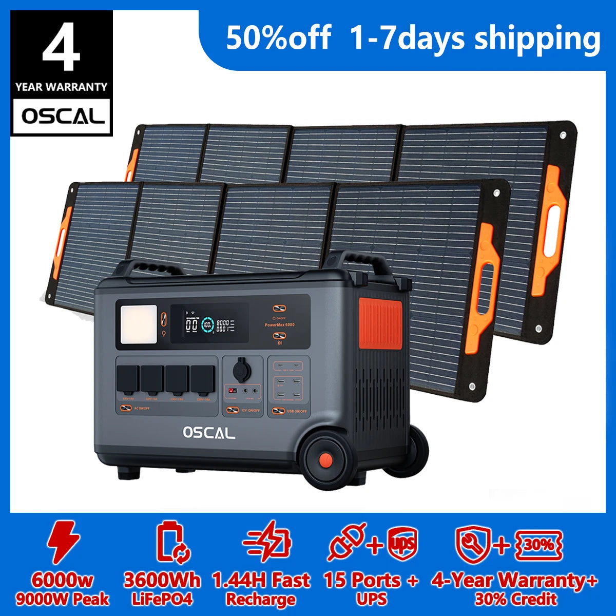 OSCAL PowerMax 6000 Home Power Station LiFePO4 Battery