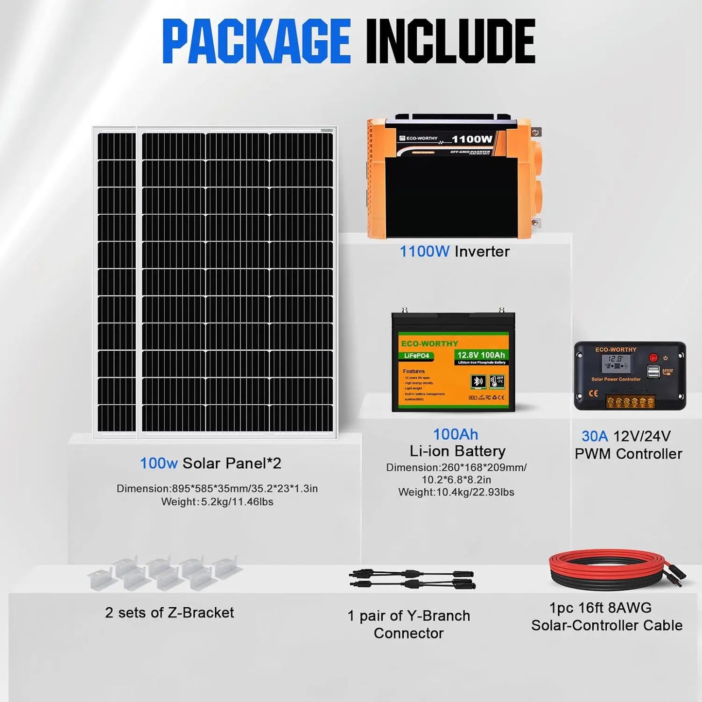 ECO-WORTHY 200W Solar Kit With 2x100W Panels 30A PWM Controller