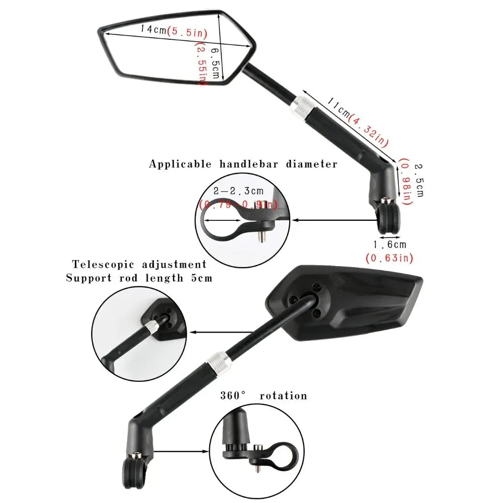 TOSUOD Bicycle Rearview Mirror 360 Rotatable Telescopic For Mountain Bike