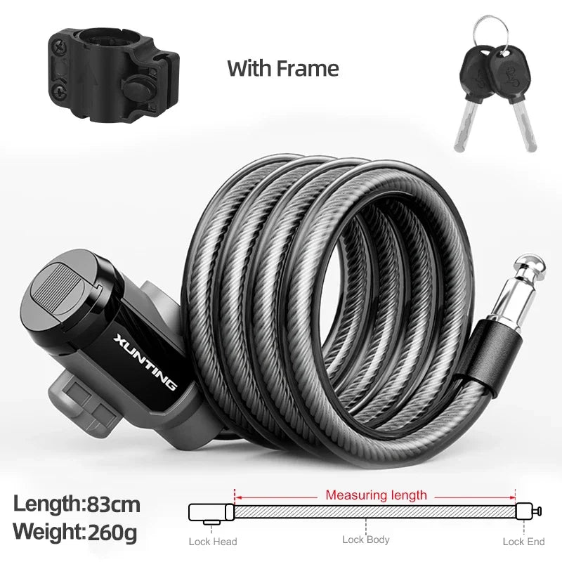 Coiled Bike Cable Lock With Mounting Bracket Weatherproof Anti Theft