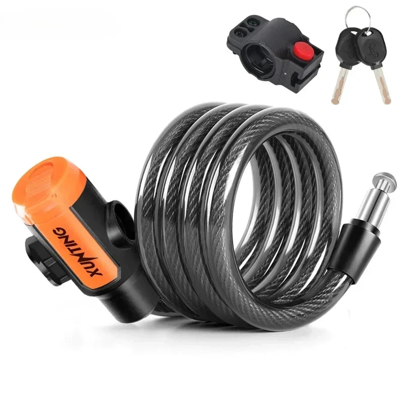 Coiled Bike Cable Lock With Mounting Bracket Weatherproof Anti Theft