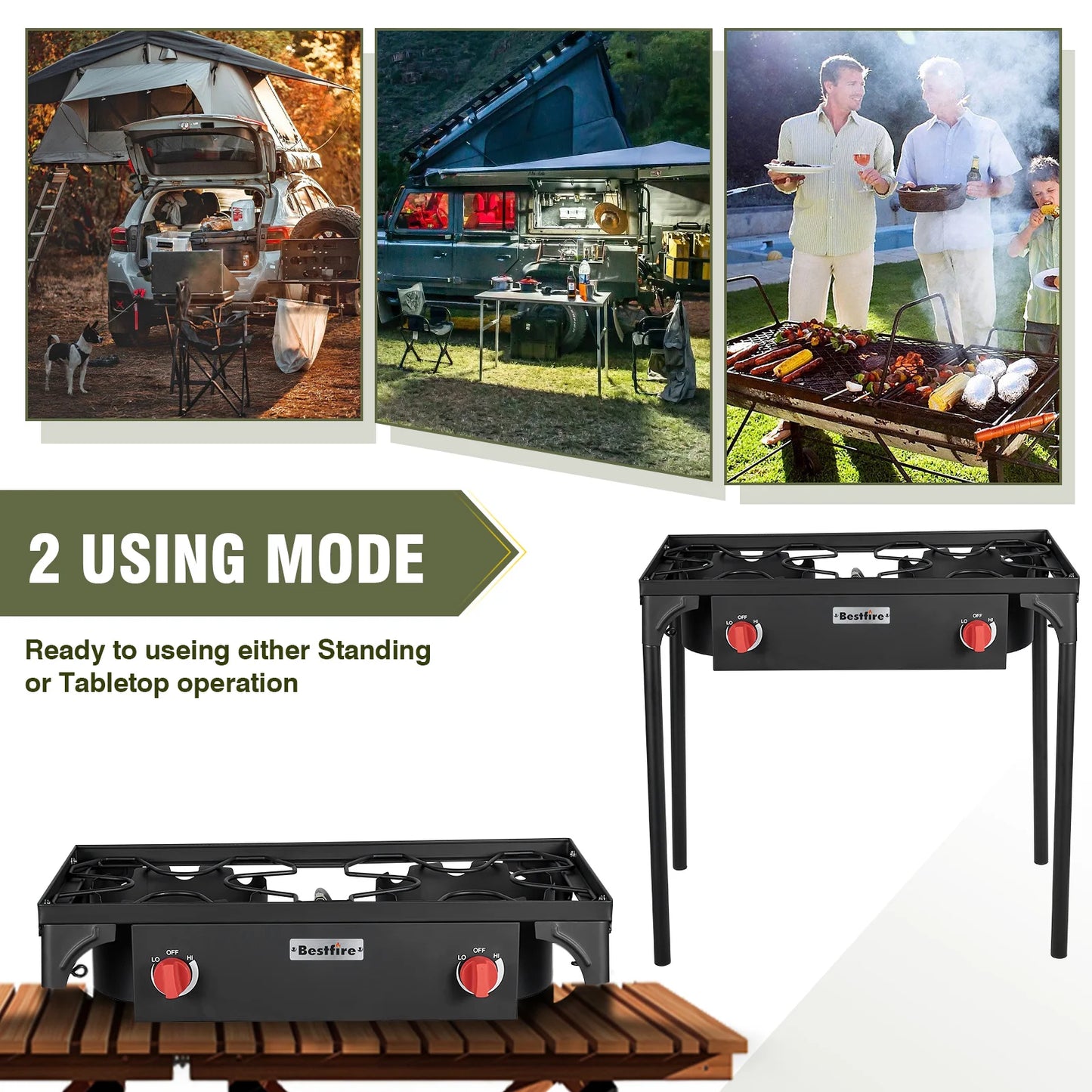 2 Burner Camping Stove Propane Grill With Regulator Hose