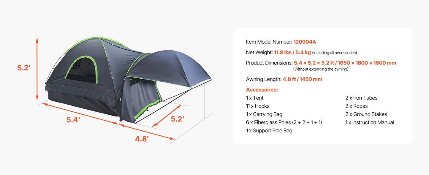 SucceBuy Pickup Truck Tent For Camping Waterproof PU2000 Two Person