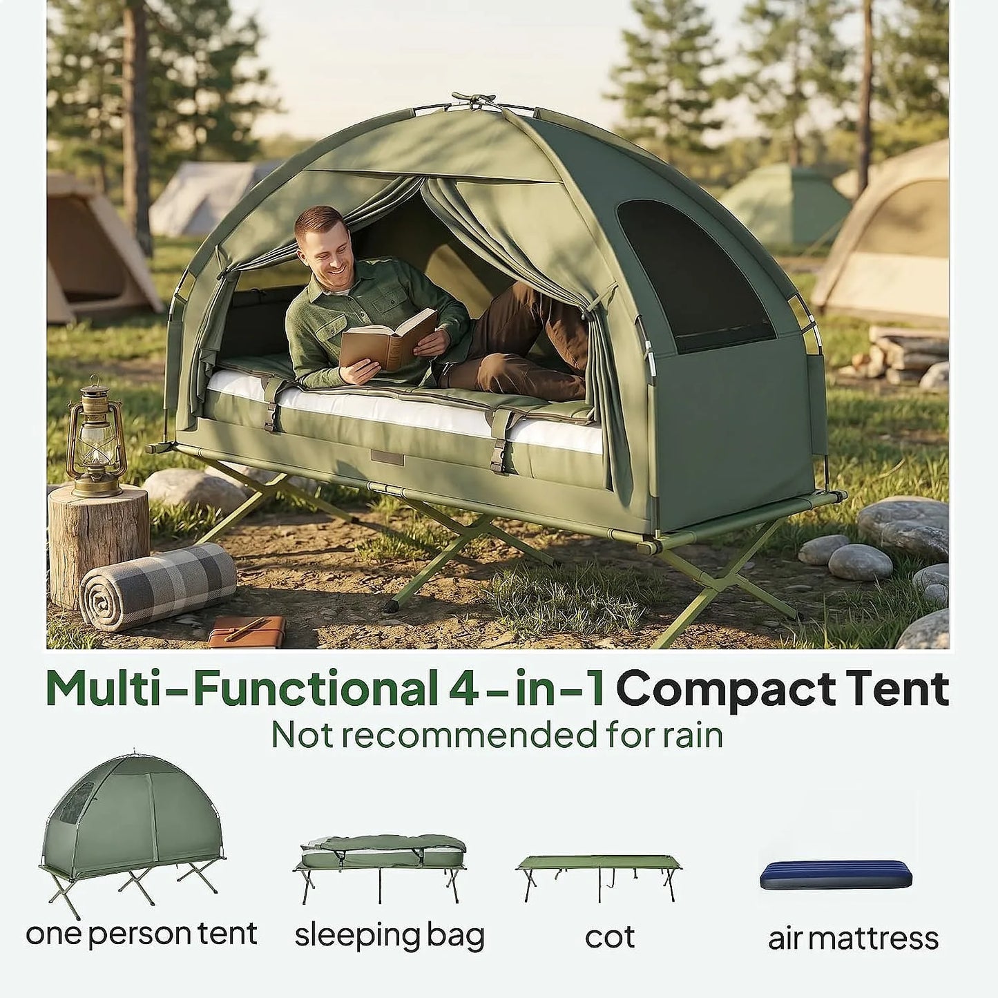 6-In-1 Folding Camping Cot Tent With Mattress And Sleeping Bag