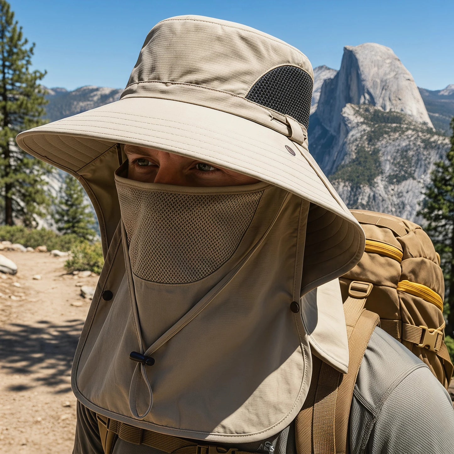 Wide Brim Sun Hat With Detachable Face Mask UPF 50
