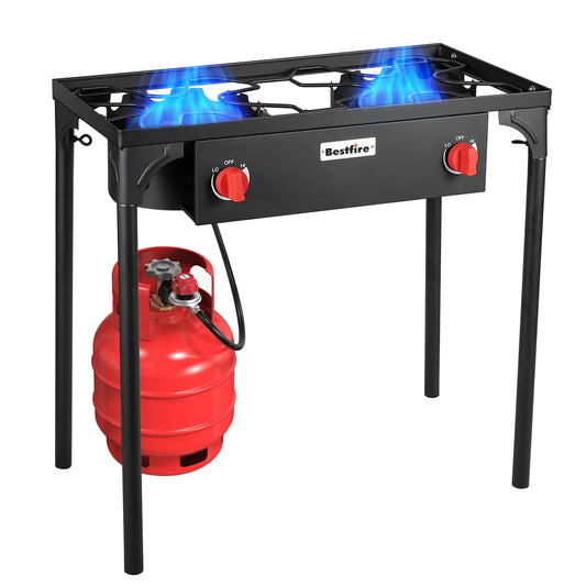 2 Burner Camping Stove Propane Grill With Regulator Hose