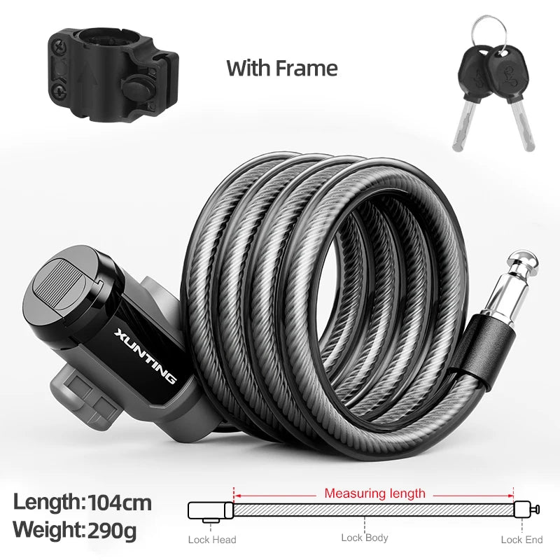 Coiled Bike Cable Lock With Mounting Bracket Weatherproof Anti Theft