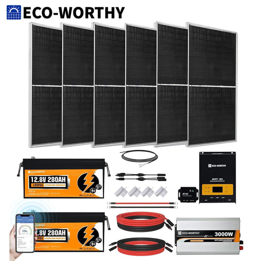 ECO-WORTHY 1200W Off-Grid Solar System With 6x195W Panels And 2x280Ah Batteries