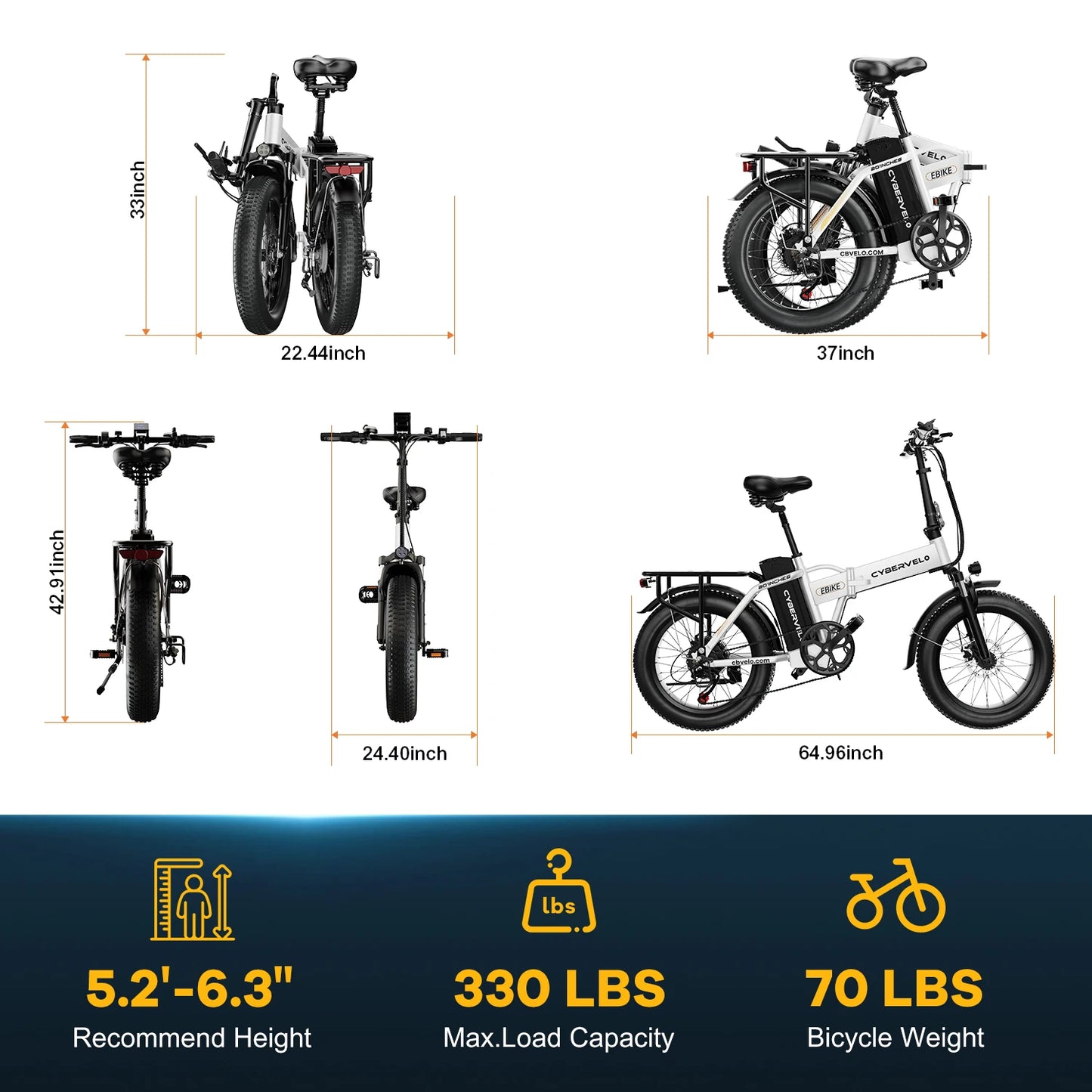 CYBERVELO Mars700 1000W Peak Electric Bike Removable Battery Foldable