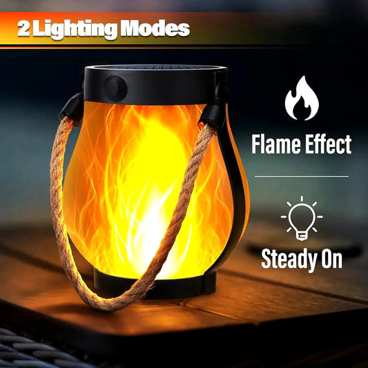 Solar Flame Rope Lantern With Flickering 3D Flame Waterproof Hanging Lamp