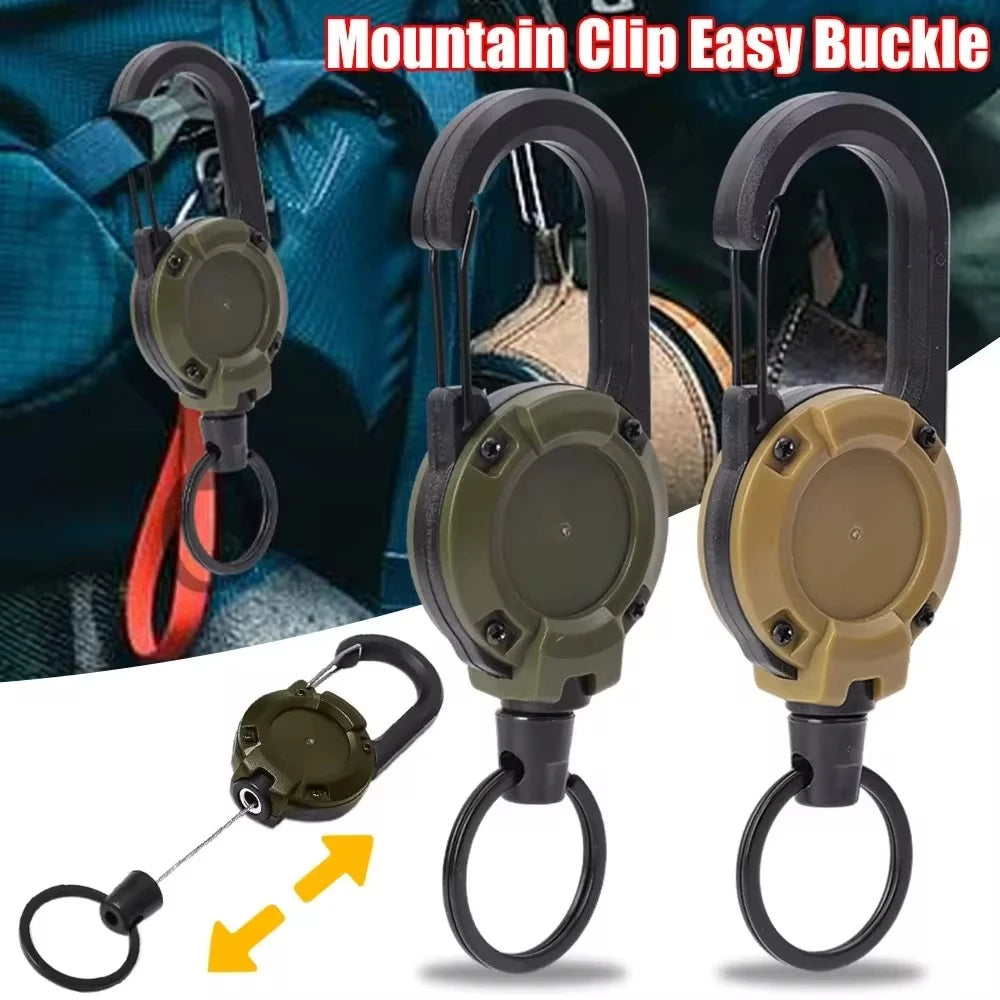 Retractable Heavy Duty Carabiner With Steel Wire Rope Keychain Tool