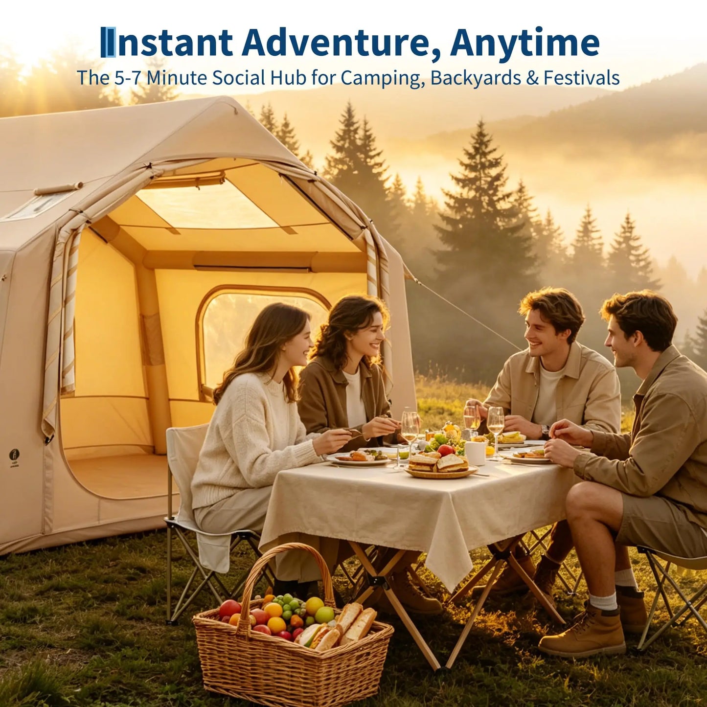 Inflatable Camping Tent With Skylight Waterproof Glamping Stove Jack