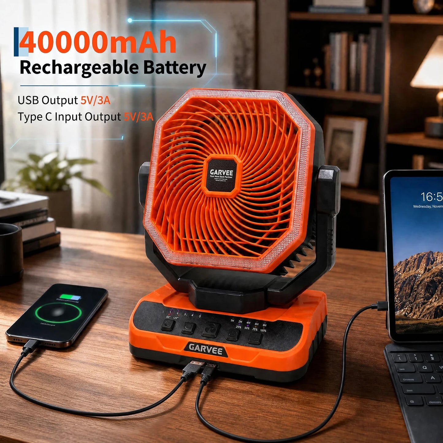HiMISS Portable Camping Fan 40000mAh With Remote and Light