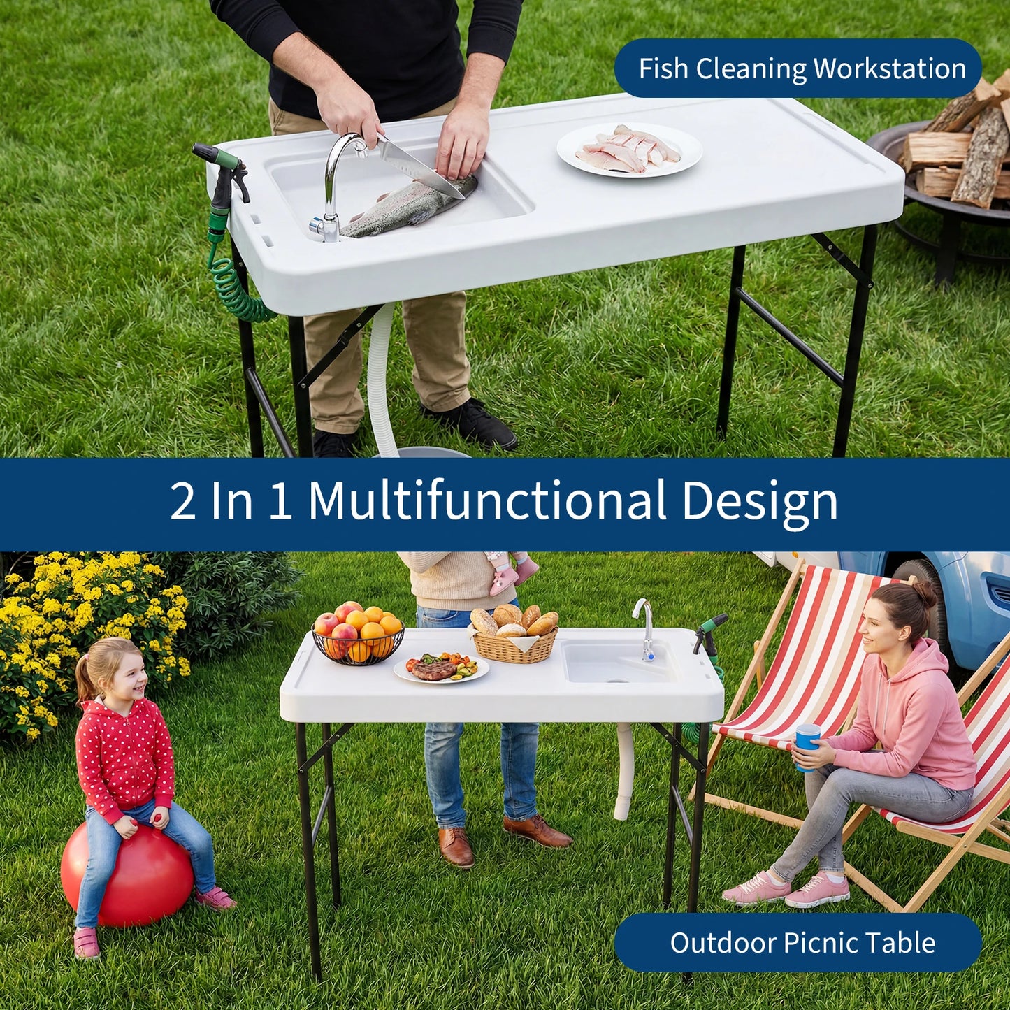 Folding Fish Cleaning Table With Sink Portable Outdoor Fillet Station